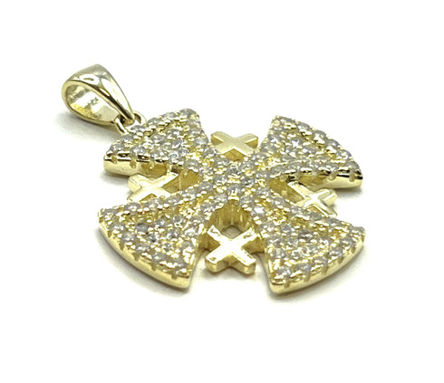 Sterling Silver Pave Stone Jerusalem Cross Pendant